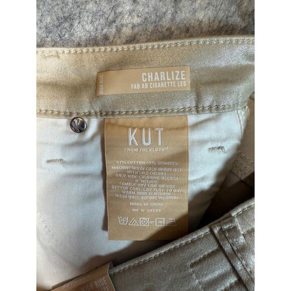 Kut From The Kloth NEW Shiny Gold Sz 2 High Rise Charlize Fab Ab Cigarette Leg - Picture 7 of 10